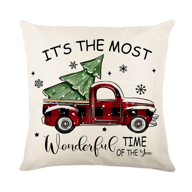 Wholesale Christmas red and black plaid linen print pillowcase